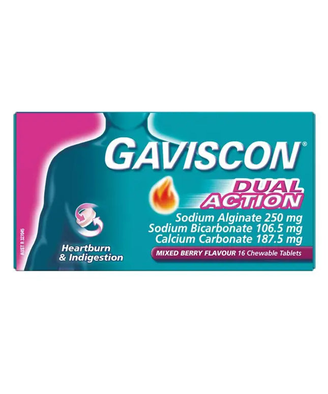 Gaviscon Dual Action Heartburn and Indigestion Relief Mixed Berry 16 Pack