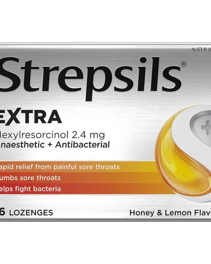 Strepsils Extra Honey Lemon Lozenges 16pk Fast Numbing Sore Throat Pain Relief with Anaesthetic