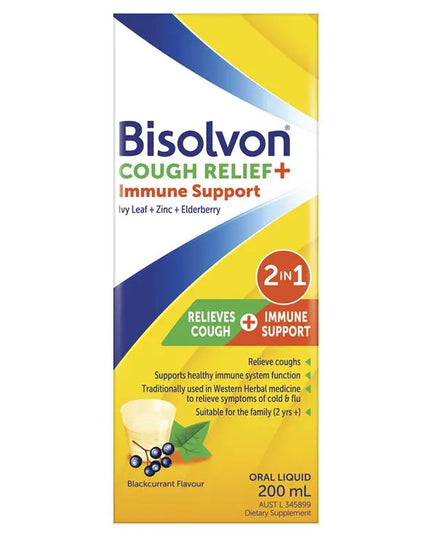 Bisolvon Cough Relief + Immune Support Cough Syrup for Kids + Adults - 200mL