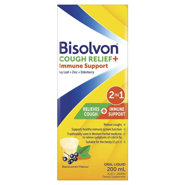 Bisolvon Cough Relief + Immune Support Cough Syrup for Kids + Adults - 200mL