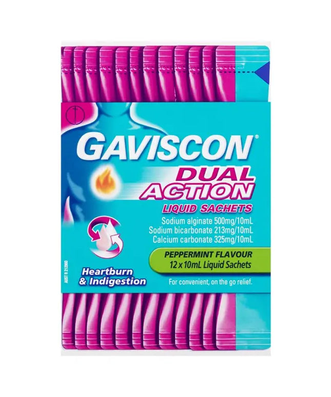 Gaviscon Dual Action Liquid Sachets Peppermint 12 Pack