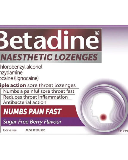 Betadine Sore Throat Lozenges Anaesthetic Berry Flavour 16 Pack