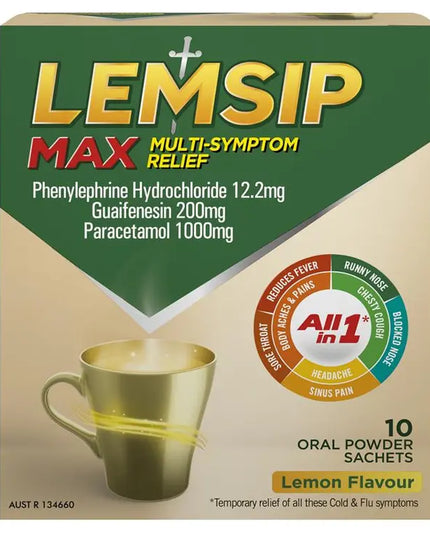 Lemsip Max Multi-Symptom Cold and Flu Relief All-In-1 Hot Drink Lemon 10 pack
