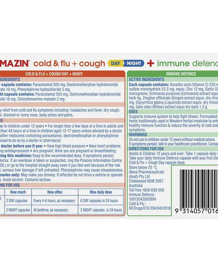 Demazin Ultra Cough Cold & Flu + Immune Defence 34 Capsules