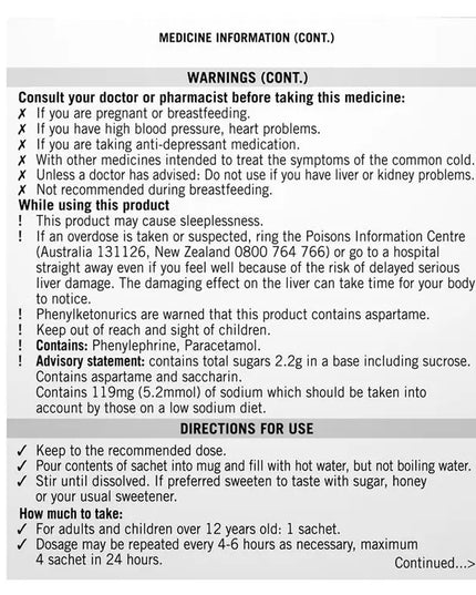 Lemsip Max Cold & Flu Hot Drink with Decongestant Blackcurrant 10 Sachets