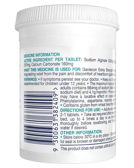 Gaviscon Extra Strength Peppermint 60 Chewable Tablets