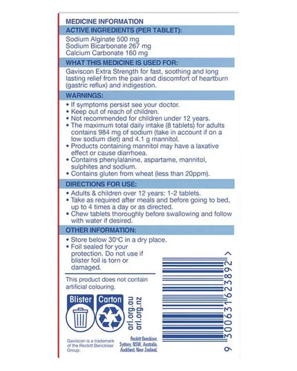 Gaviscon Extra Strength Peppermint Flavour 24 Tablets