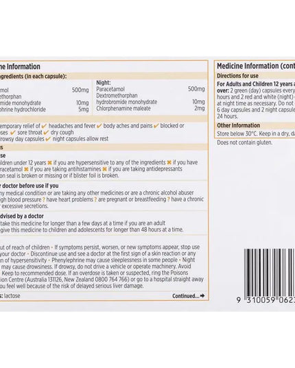 Codral Cold & Flu + Cough Day & Night 24 Capsules