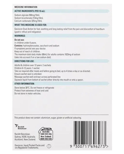 Gaviscon Dual Action Liquid Sachets Peppermint 12 Pack