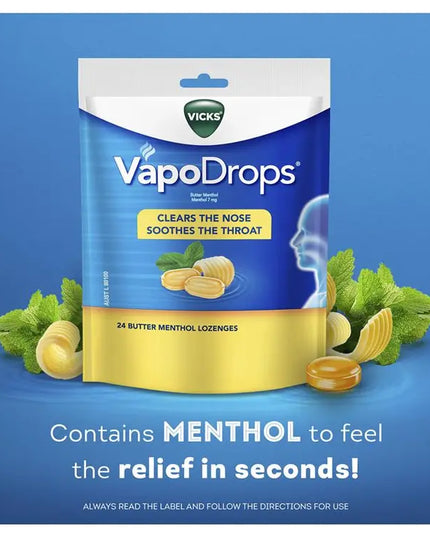 Vicks VapoDrops Butter Menthol Lozenges 24 Pack