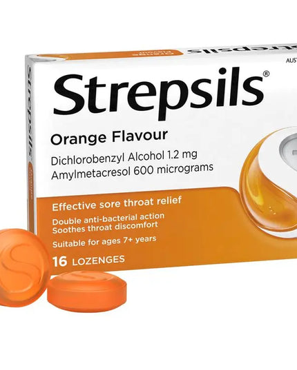 Strepsils Soothing Lozenges Orange 16pk Sore Throat Double Antibacterial