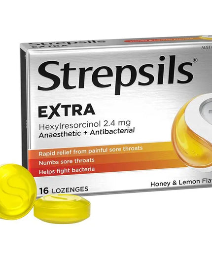 Strepsils Extra Honey Lemon Lozenges 16pk Fast Numbing Sore Throat Pain Relief with Anaesthetic