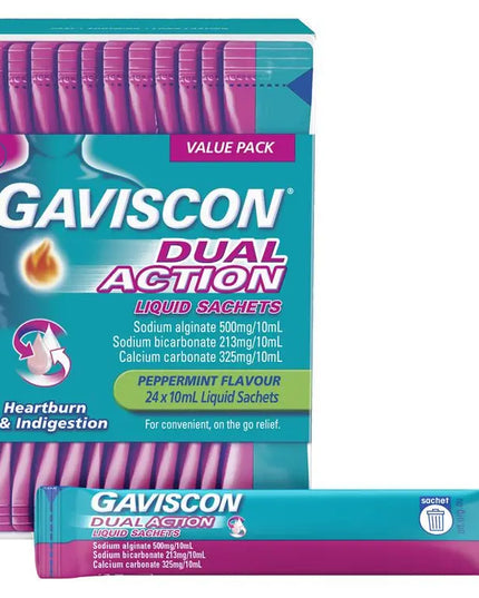 Gaviscon Dual Action Liquid Sachets Peppermint 24 Pack