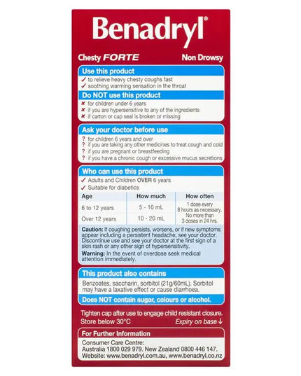 Benadryl Chesty Forte Cough Liquid Berry Flavour 200mL