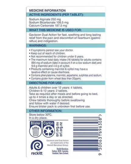 Gaviscon Dual Action Heartburn and Indigestion Relief Mixed Berry 16 Pack