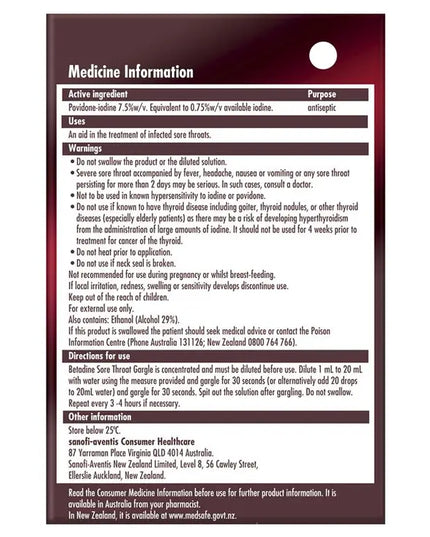 Betadine Sore Throat Gargle Concentrated 15mL