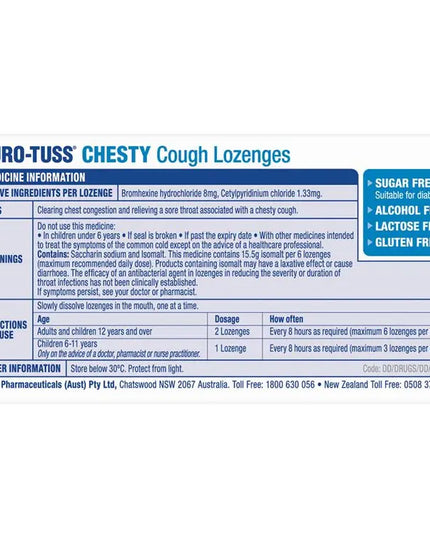 DURO-TUSS Chesty Cough Lozenges Lemon 24 Lozenges