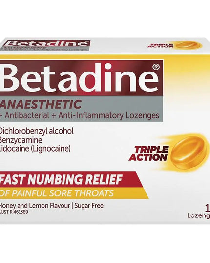 Betadine Sore Throat Anaesthetic Honey & Lemon 16 Lozenges