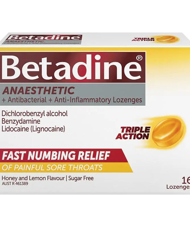 Betadine Sore Throat Anaesthetic Honey & Lemon 16 Lozenges