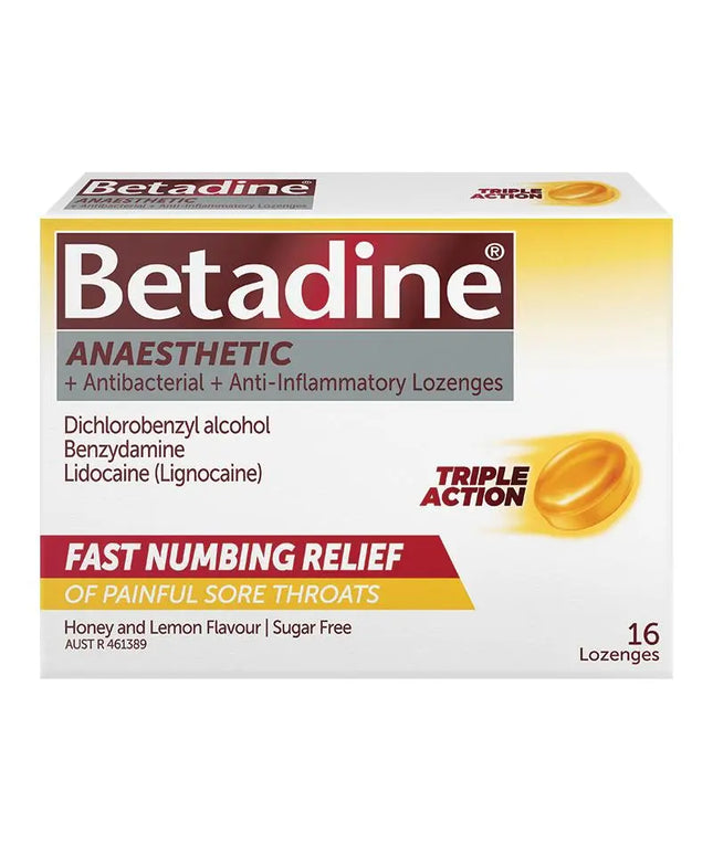 Betadine Sore Throat Anaesthetic Honey & Lemon 16 Lozenges
