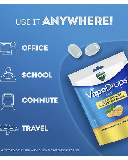 Vicks VapoDrops Butter Menthol Lozenges 24 Pack