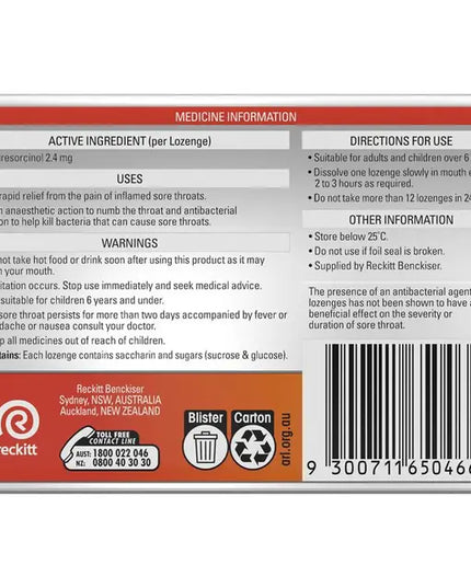 Strepsils Extra Honey Lemon Lozenges 16pk Fast Numbing Sore Throat Pain Relief with Anaesthetic