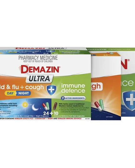 Demazin Ultra Cough Cold & Flu + Immune Defence 34 Capsules
