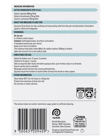 Gaviscon Dual Action Liquid Sachets Peppermint 24 Pack