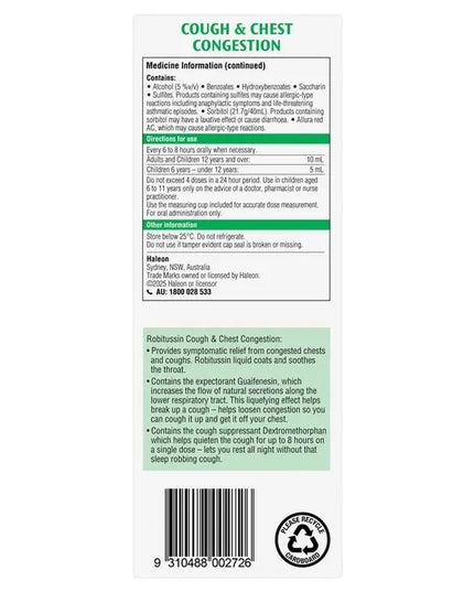 Robitussin Cough & Chest Congestion 250ml Exclusive Size