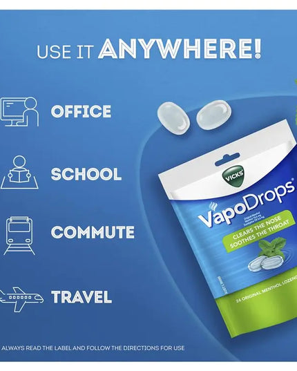 Vicks VapoDrops Original Menthol Lozenges 24 Pack