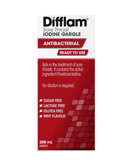 Difflam Plus Ready To Use Sore Throat Gargle Mint 200ml
