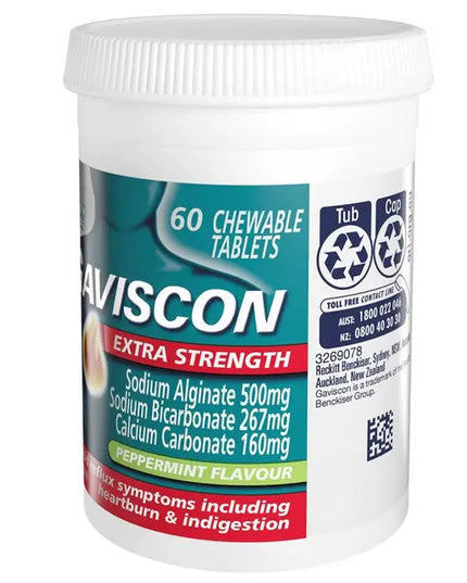 Gaviscon Extra Strength Peppermint 60 Chewable Tablets
