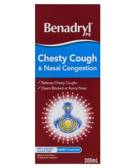 Benadryl PE Chesty Cough & Nasal Congestion Non-Drowsy Berry Flavour 200mL