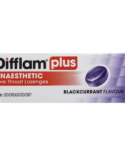 Difflam Plus Anaesthetic Sugar Free Blackcurrant 16 Lozenges