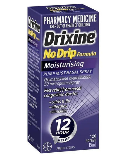Drixine 12 Hour Relief No Drip Moisturising Nasal Spray 15mL