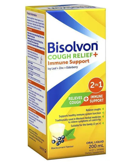 Bisolvon Cough Relief + Immune Support Cough Syrup for Kids + Adults - 200mL
