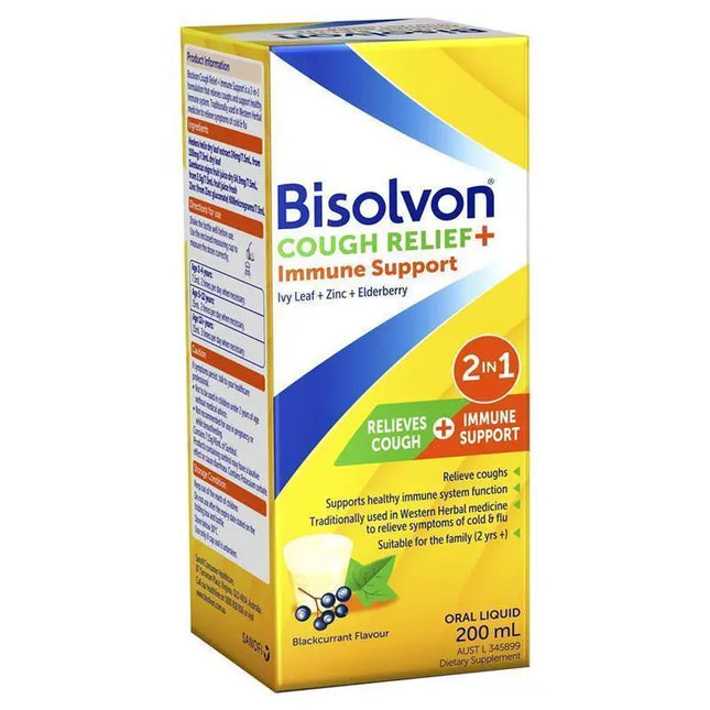 Bisolvon Cough Relief + Immune Support Cough Syrup for Kids + Adults - 200mL