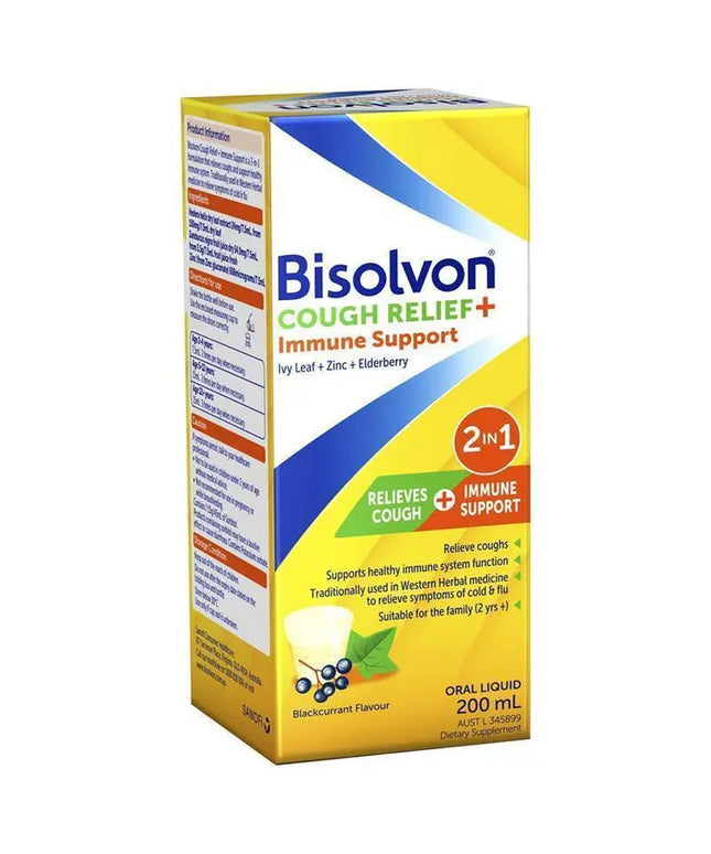 Bisolvon Cough Relief + Immune Support Cough Syrup for Kids + Adults - 200mL