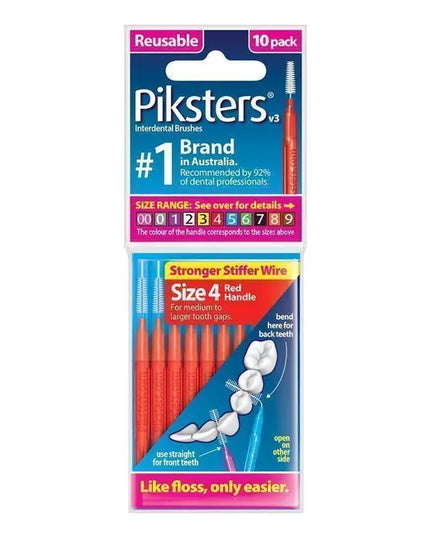 Piksters Interdental Brushes Size 4 Red 10 Pack
