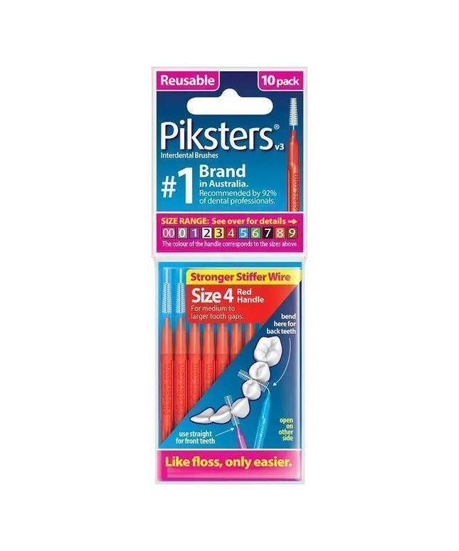 Piksters Interdental Brushes Size 4 Red 10 Pack
