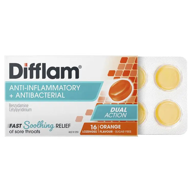 Difflam Sore Throat Sugar Free Orange 16 Lozenges