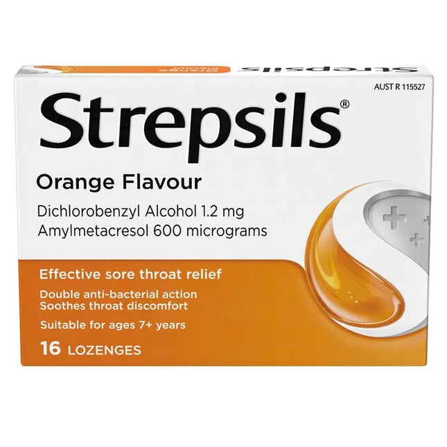 Strepsils Soothing Lozenges Orange 16pk Sore Throat Double Antibacterial