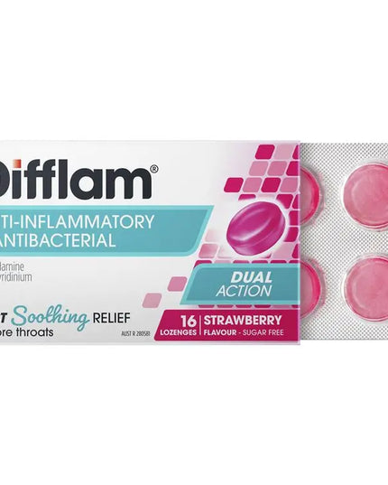 Difflam Sore Throat Sugar Free Strawberry 16 Lozenges