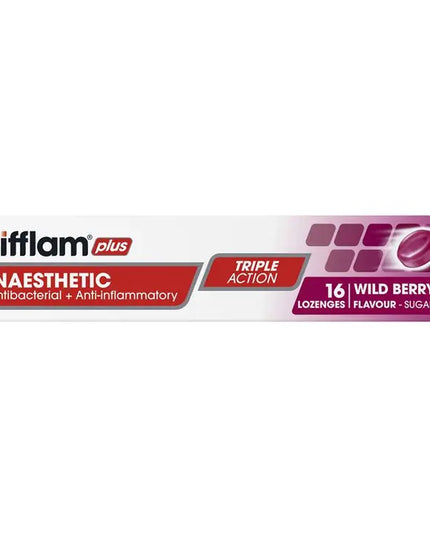 Difflam Plus Anaesthetic Sugar Free Wild Berry 16 Lozenges