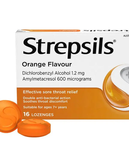 Strepsils Soothing Lozenges Orange 16pk Sore Throat Double Antibacterial