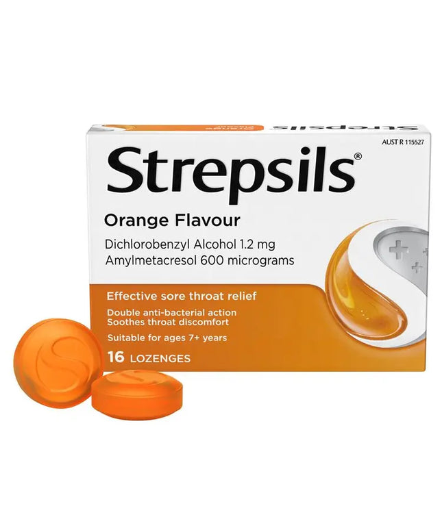 Strepsils Soothing Lozenges Orange 16pk Sore Throat Double Antibacterial