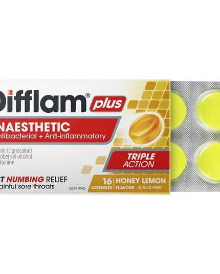 Difflam Plus Anaesthetic Sugar Free Honey And Lemon 16 Lozenges