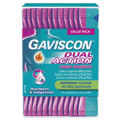 Gaviscon Dual Action Liquid Sachets Peppermint 24 Pack