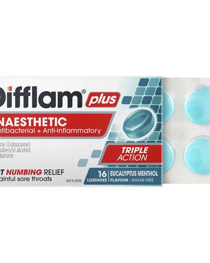 Difflam Plus Anaesthetic Sugar Free Eucalyptus Menthol 16 Lozenges