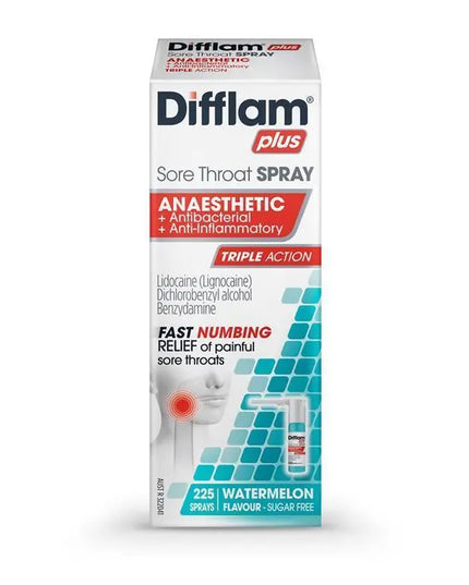 Difflam Plus Sore Throat Anaesthetic Spray Watermelon 30ml